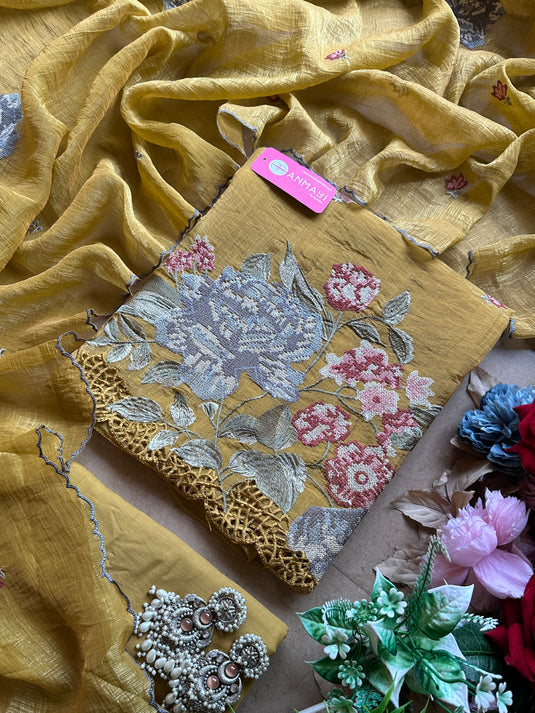 Crushed shimmer cross stitch work suit set