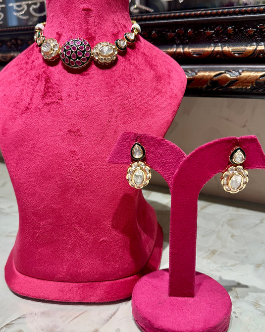 Kundan embellished meenakari phool set