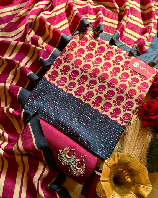 Abstract print pure pashmina suit set