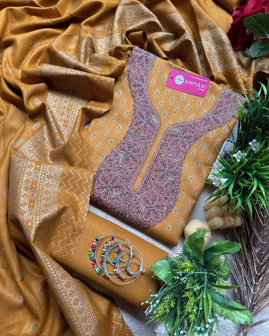 Fine pashmina Khadi work suit with shawl