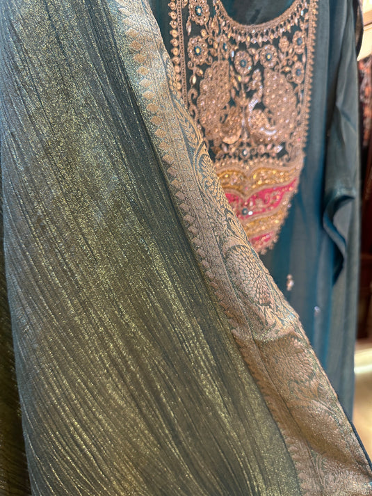 Article 13 teal green anarkali neck