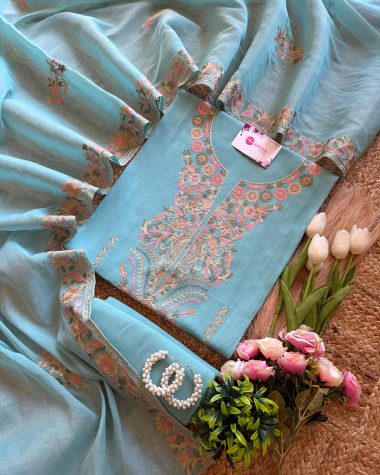 Kashmiri work pastel mul cotton suit