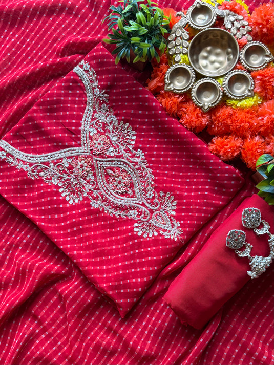 Lehria Georgette dabka neck work festive suit set