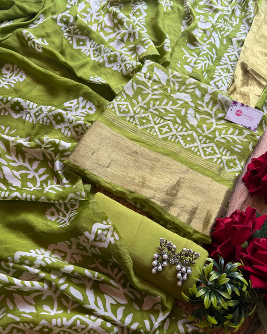 Batik Muslin Zari weave suit set