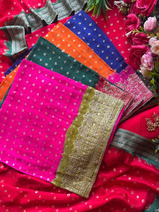 Dolla Silk Bandhani shaded embroidered suit set