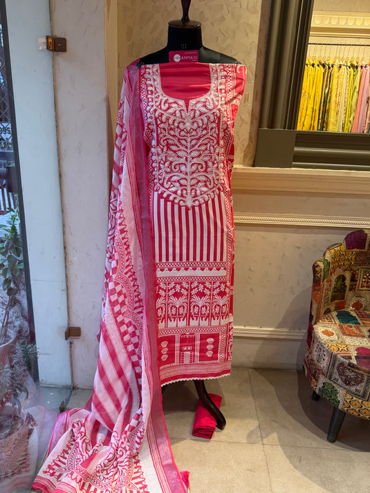 Jaam cotton abstract tiny pearl neck suit set