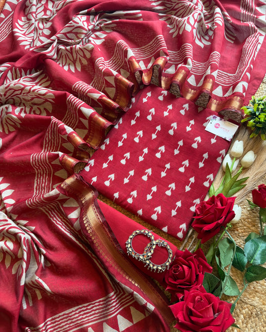 Anchor print Maheshwari cotton suit set