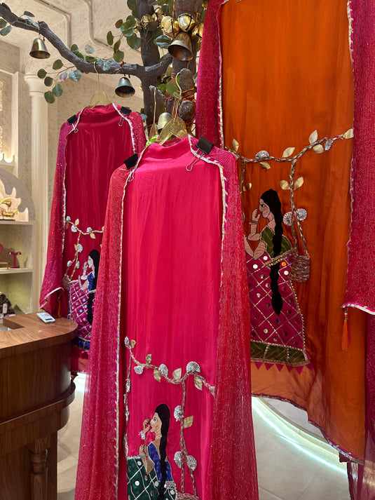 Upada silk gotta work jhula embroidered suit set
