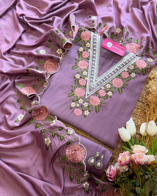 Modal Phulwari V neck suit set