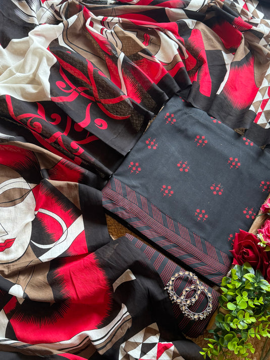 Digital dupatta pure handloom weave cotton suit set
