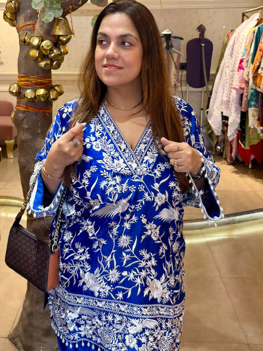 Parsi work farshi salwar upada silk festive coord set