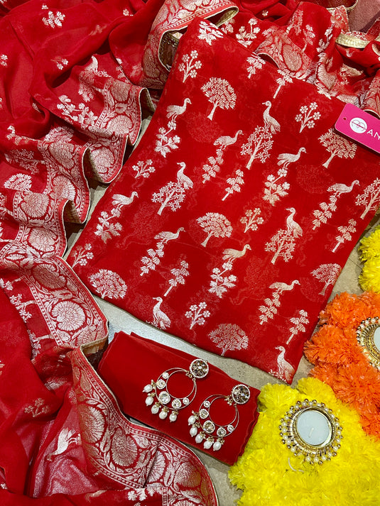 Khaddi Georgette suit set with crepe bottoms