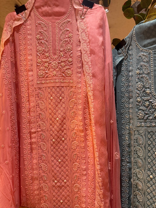 Saawan pure Georgette Lucknawi work suit set