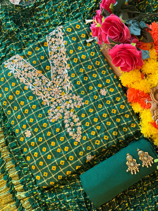Ghadchola cotton silk Kundan neck suit set