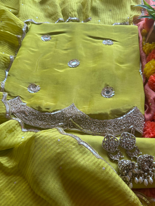 Ombré shimmer silk mirror flower suit set