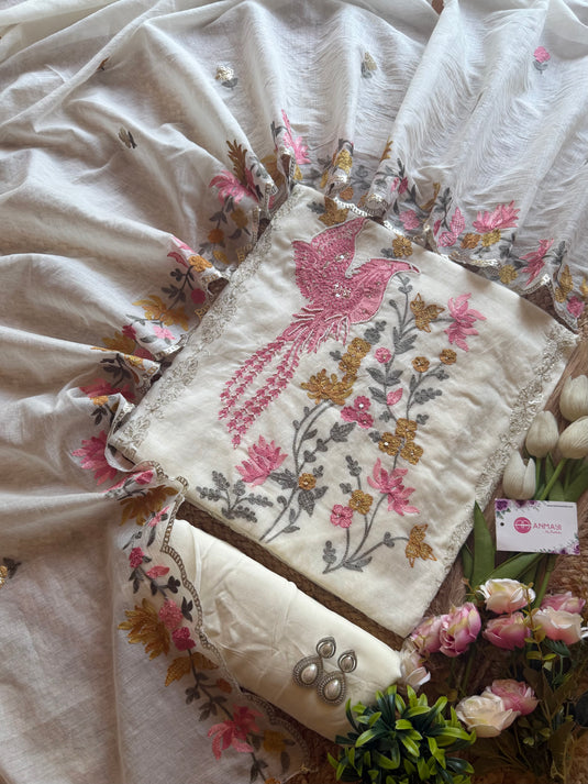 Swan pita work Mul Chanderi suit set