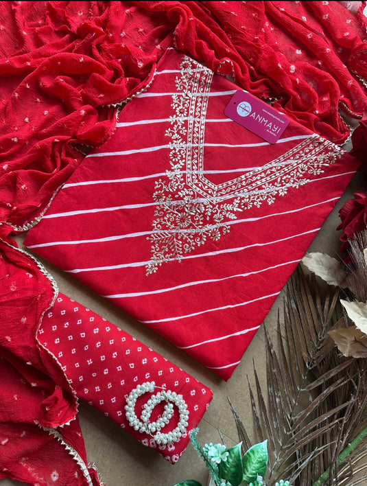 Pure cotton lehria bandhani fusion suit set