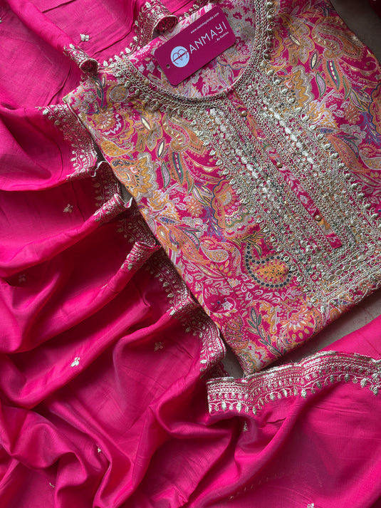 Modal printed rani pink suit set