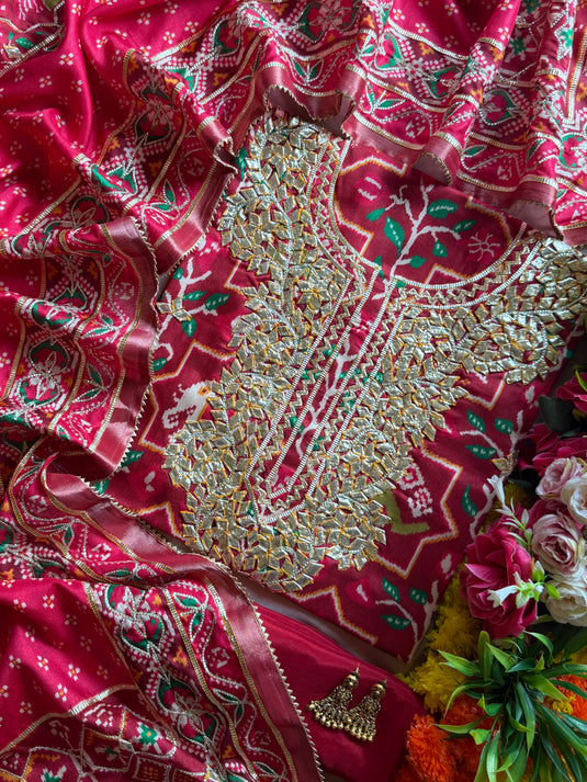 Art Tussar Patola print gotta work suit set