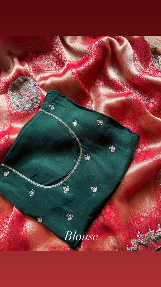 Kanjivaram gold embroidered saree with green blouse