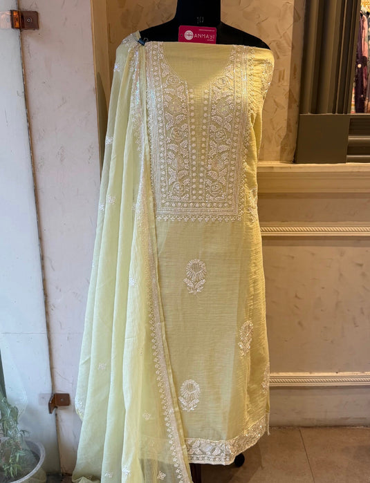 Lucknawi cutdana pastel Mul Chanderi suit set
