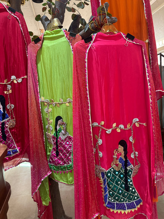 Upada silk gotta work jhula embroidered suit set
