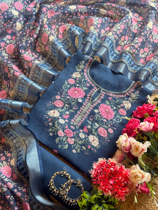 Flowers all around linen suit set