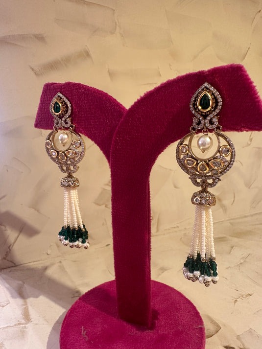 Pearl strings Kundan earrings