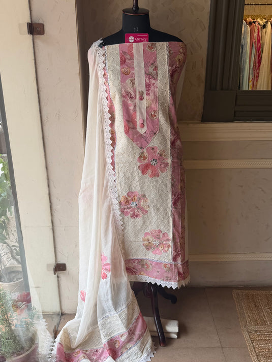Hakooba cotton digital print shirt suit set with gotta patch work