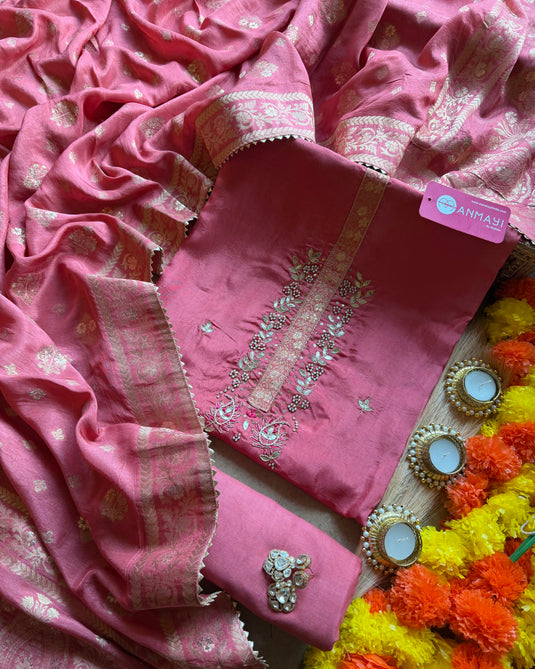 Upada silk pita work neck with Banarasi dupatta