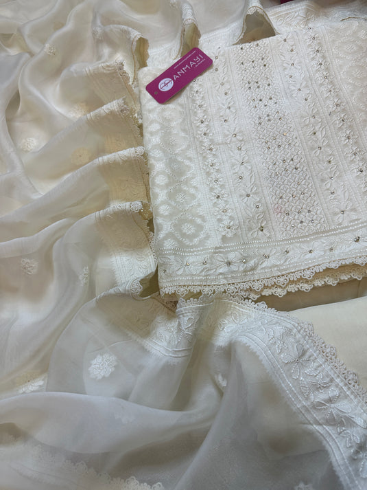 Georgette Jamdani Chikankari fusion suit set