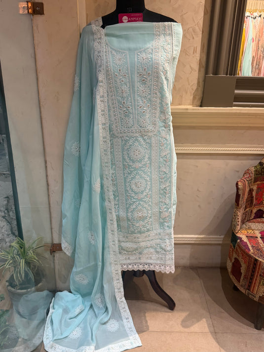 Lucknawi garden panel pure mul cotton suit set
