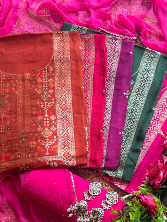 Panel jacquard work Dolla silk suit set