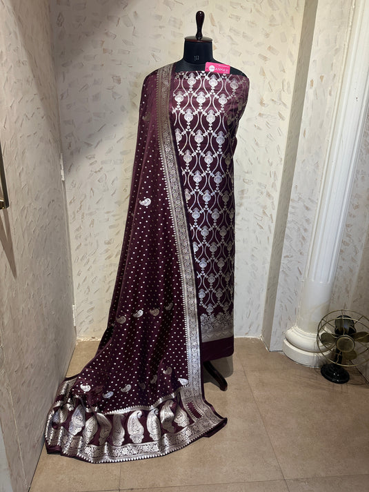 Pure Banarasi silk with silver weaves