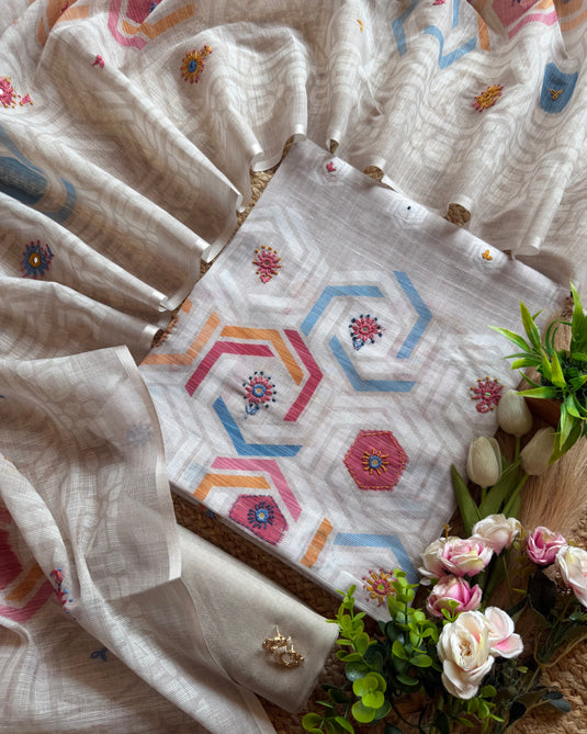 Jamdani coloured French knots cotton suit set