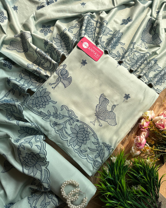 Pure pashmina swan embroidered cutwork suit set