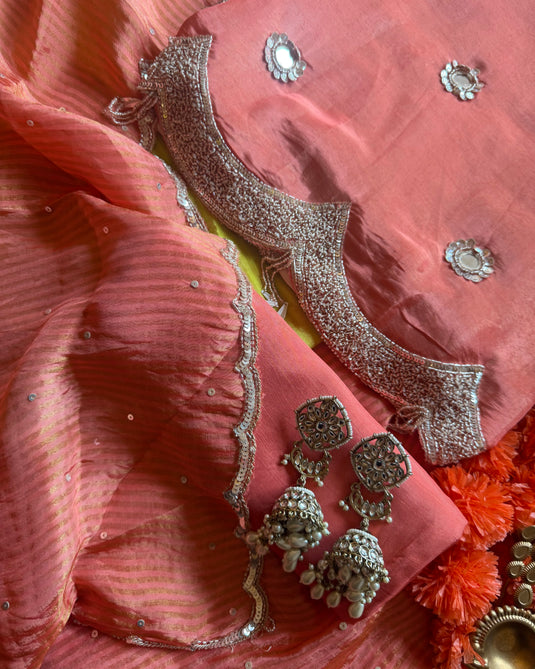 Ombré shimmer silk mirror flower suit set
