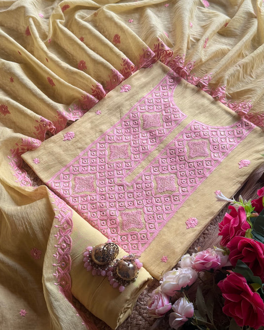Phulkari work Mul Chanderi suit set