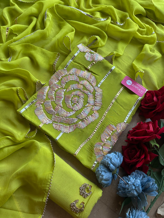 Coloured gotta flower pure organza suit set