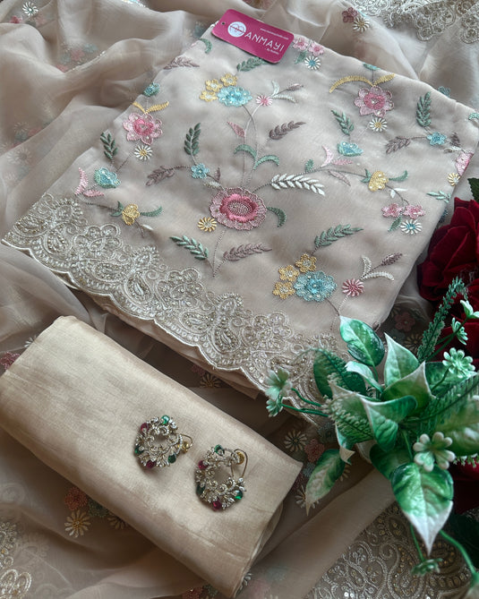 Crushed shimmer organza parsi embroidered suit set