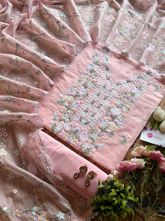 French coloured garden soft mul chanderi suit set