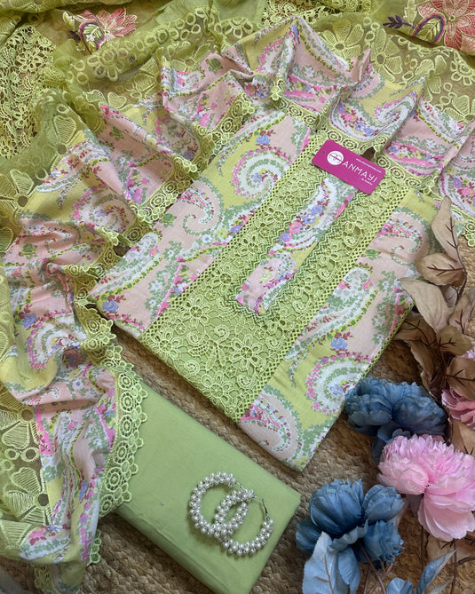 Printed soft cambric Pakistani suit set with