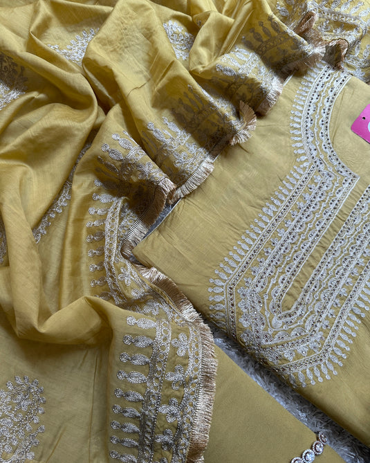 Gold Dori work mul Chanderi suit set