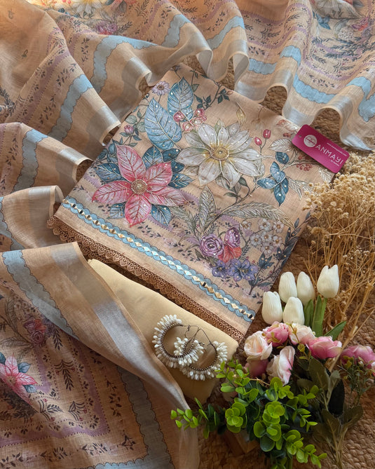 Pastel linen highlighted flower suit set