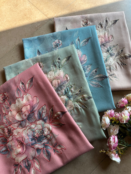 Pastel highlighted floral soft spun suit set