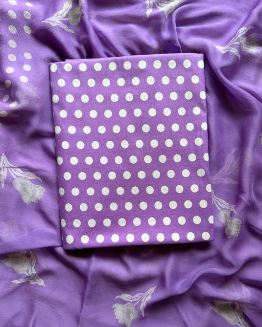 Soft cotton polka dots suit with chiffon block print dupatta