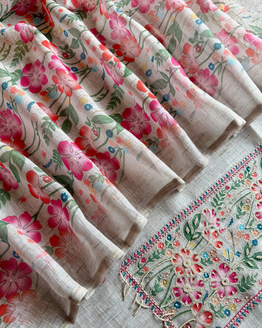 Gulrang fawn floral linen suit set