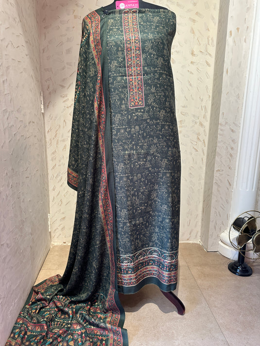 Warli print highlighted spun suit set