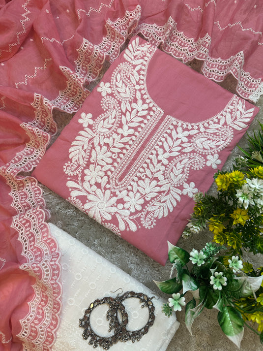 Chikankari soft cotton suits with Chikankari dupatta and bottom