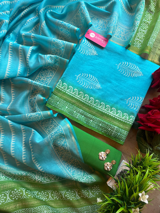 70 gms pure Chanderi handblock suit set